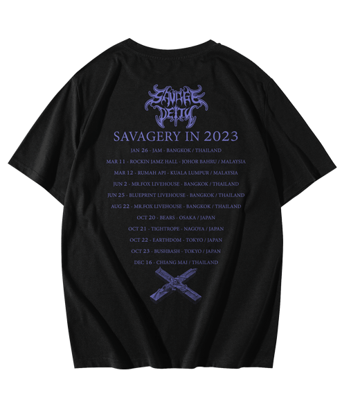 SAVAGE DEITY “SAVAGERY IN 2023” T-SHIRT ( PURPLE LOGO )